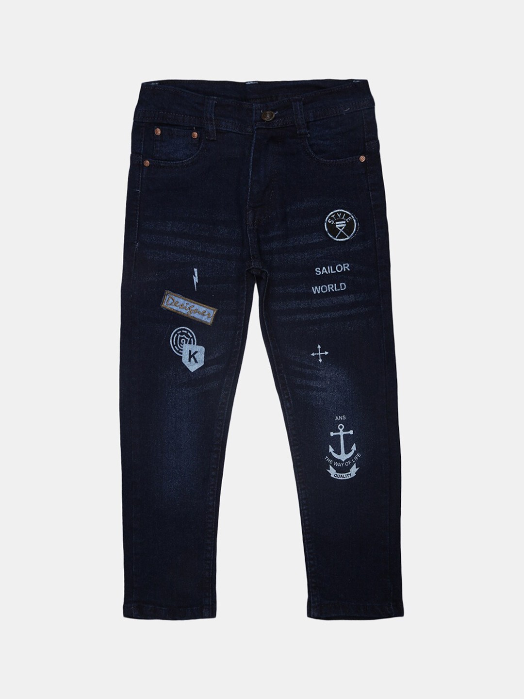 

V-Mart Boys Classic Light Fade Embellished Cotton Jeans, Blue