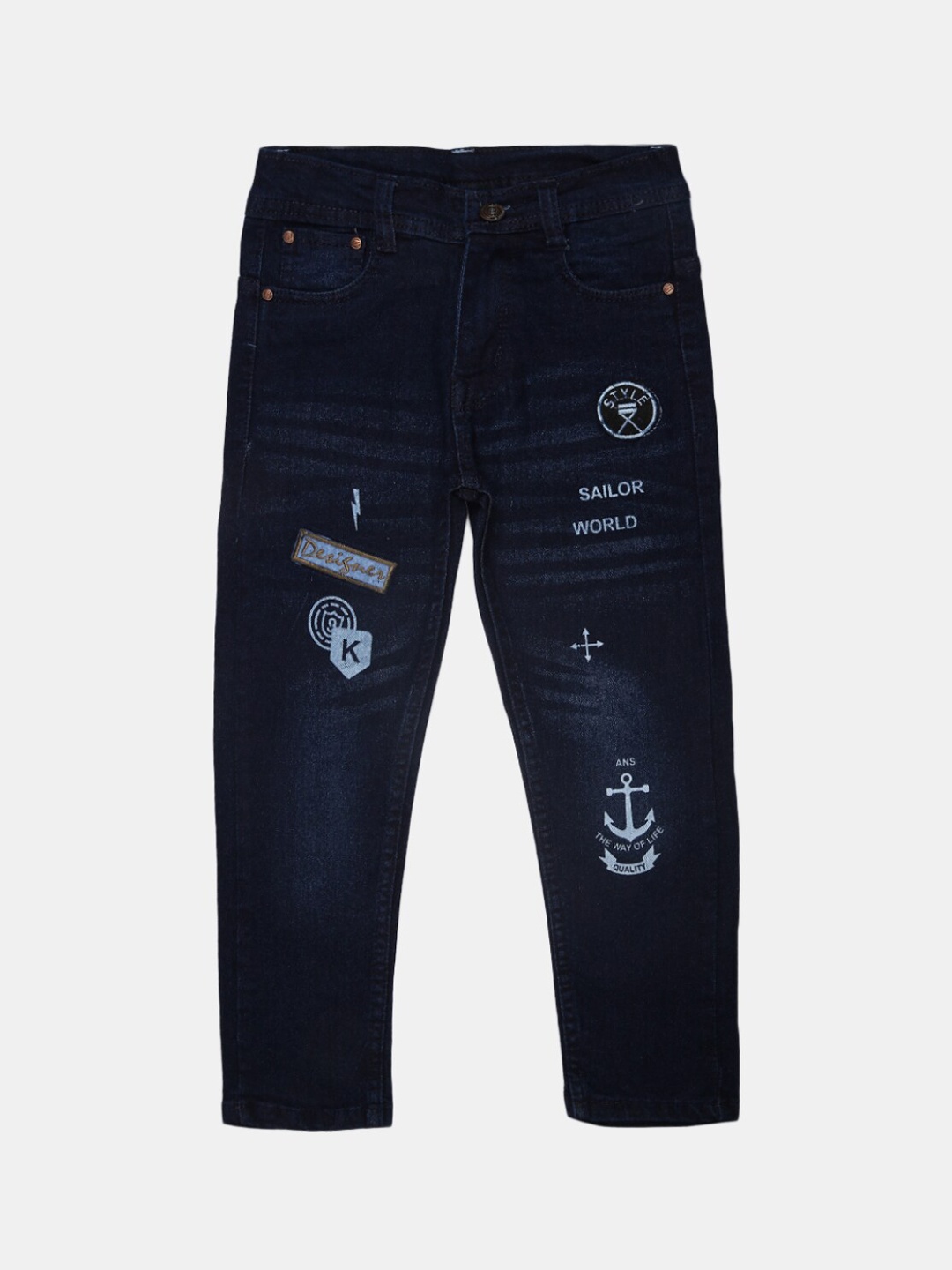 

V-Mart Boys Light Fade Printed Classic Cotton Jeans, Blue