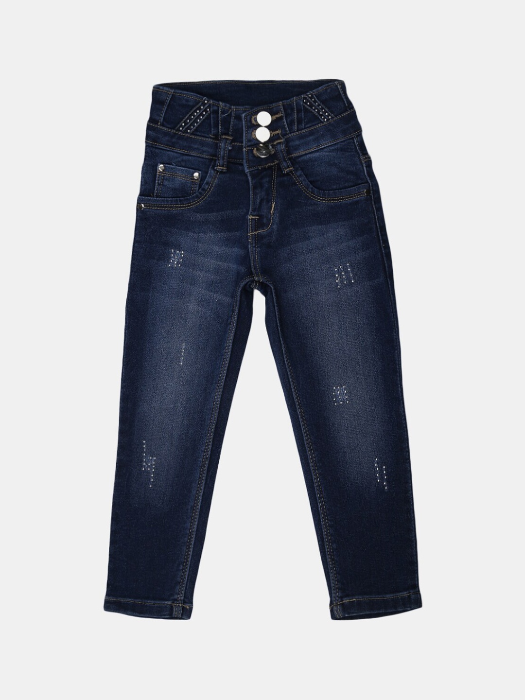 

V-Mart Girls Navy Blue Classic High-Rise Low Distress Light Fade Cotton Jeans