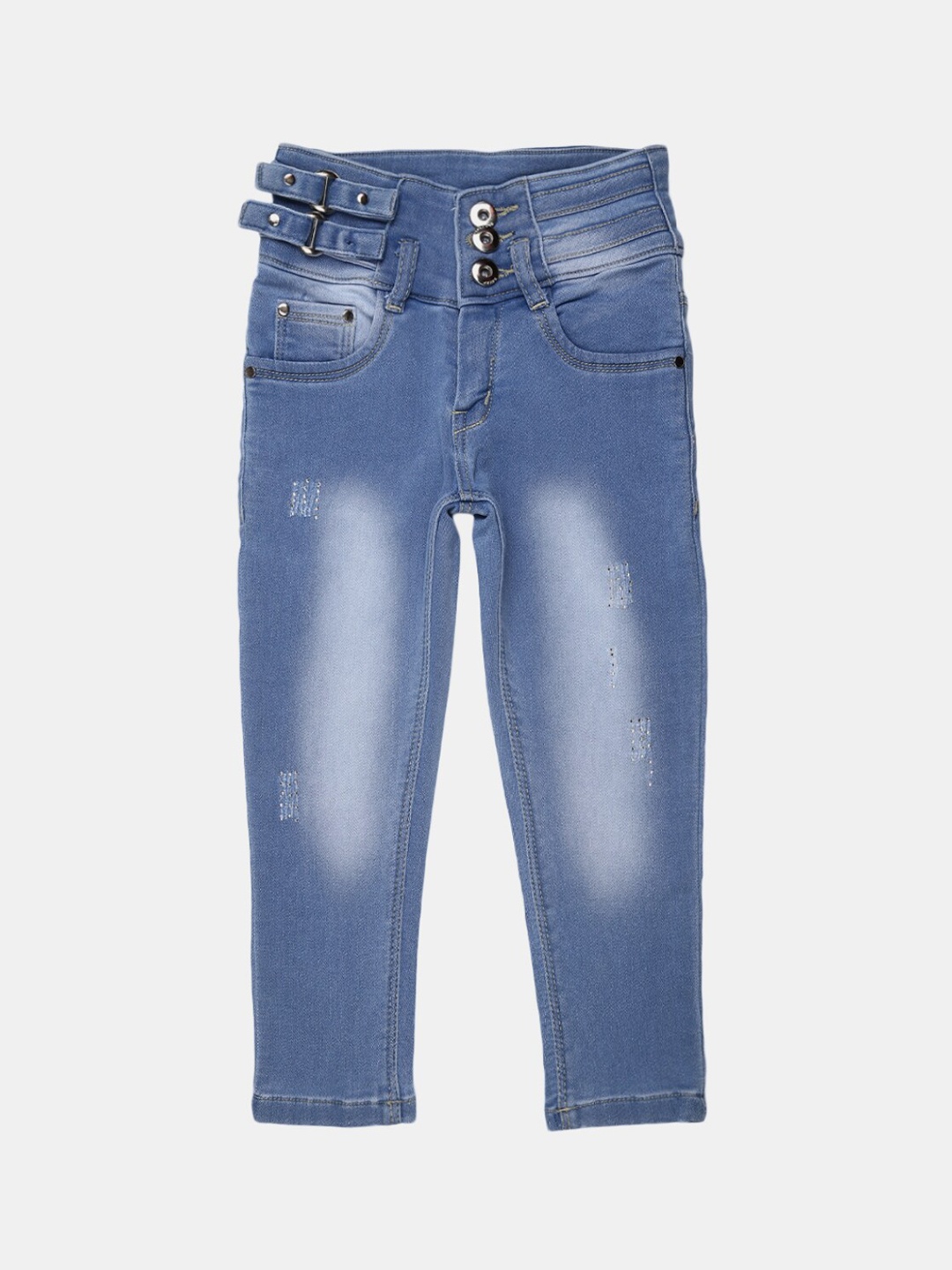 

V-Mart Girls Blue Classic High-Rise Low Distress Heavy Fade Cotton Jeans