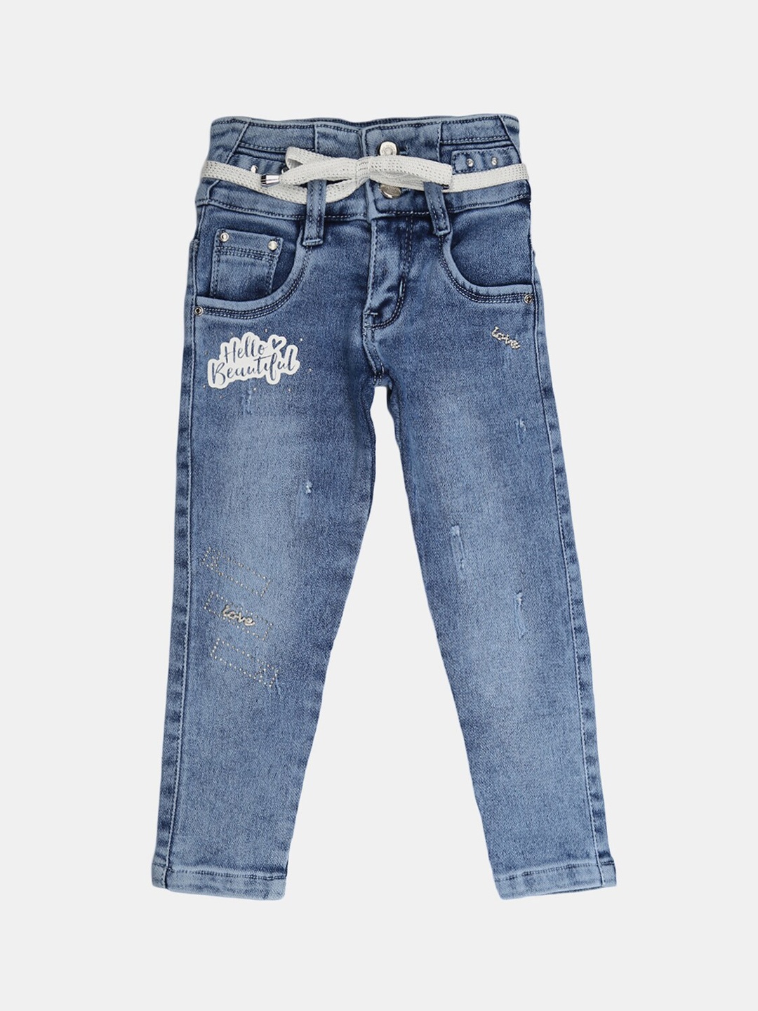 

V-Mart Girls Blue Classic High-Rise Low Distress Light Fade Cotton Jeans
