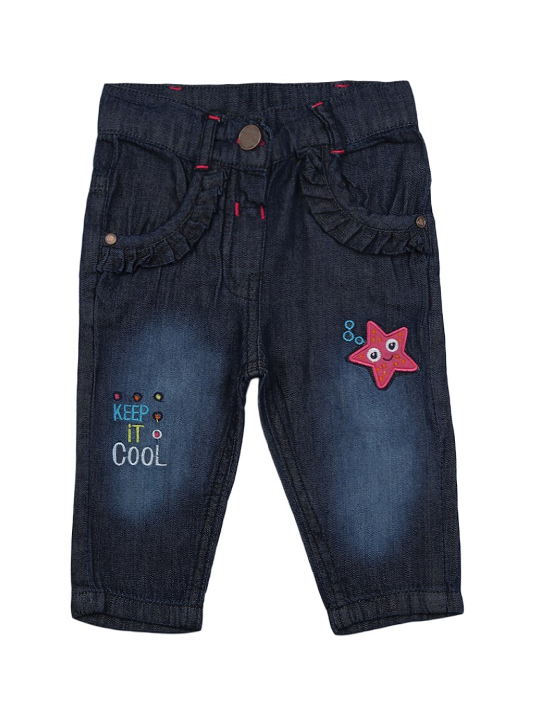 

V-Mart Kids Classic Fit Light Fade Applique Cotton Jeans, Blue