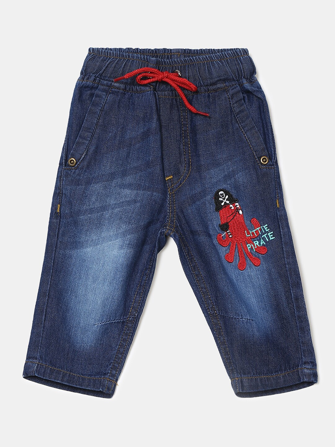 

V-Mart Kids Classic Fit Light Fade Embroidered Cotton Jeans, Blue