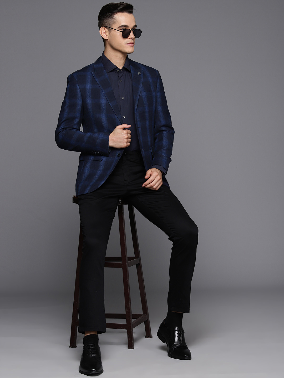 

Manu Checked Single-Breasted Blazer, Blue