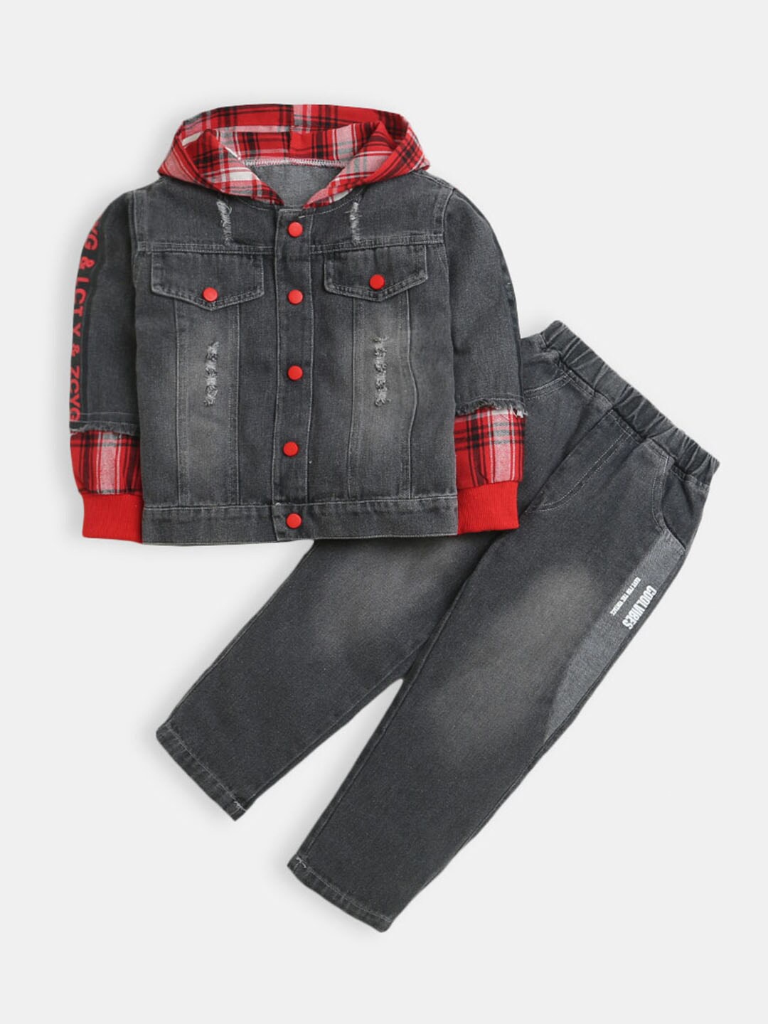 

Hopscotch Boys Red & Grey Printed T-shirt with Trousers