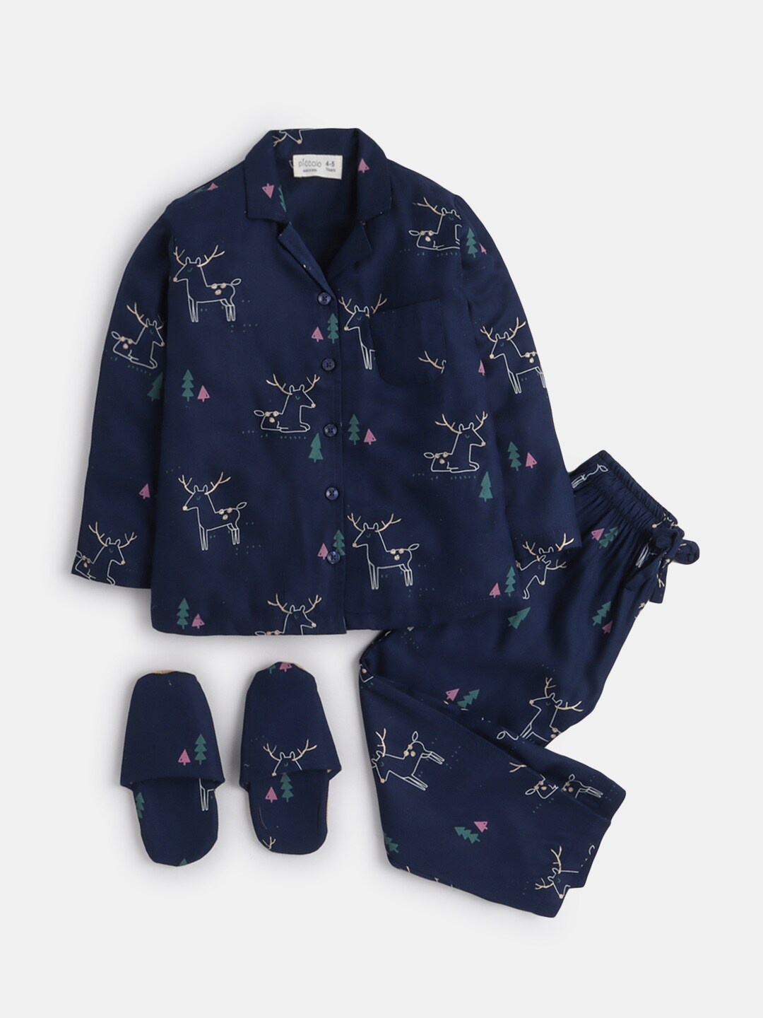 

Hopscotch Girls Navy Blue & White Printed Shirt with Pyjamas