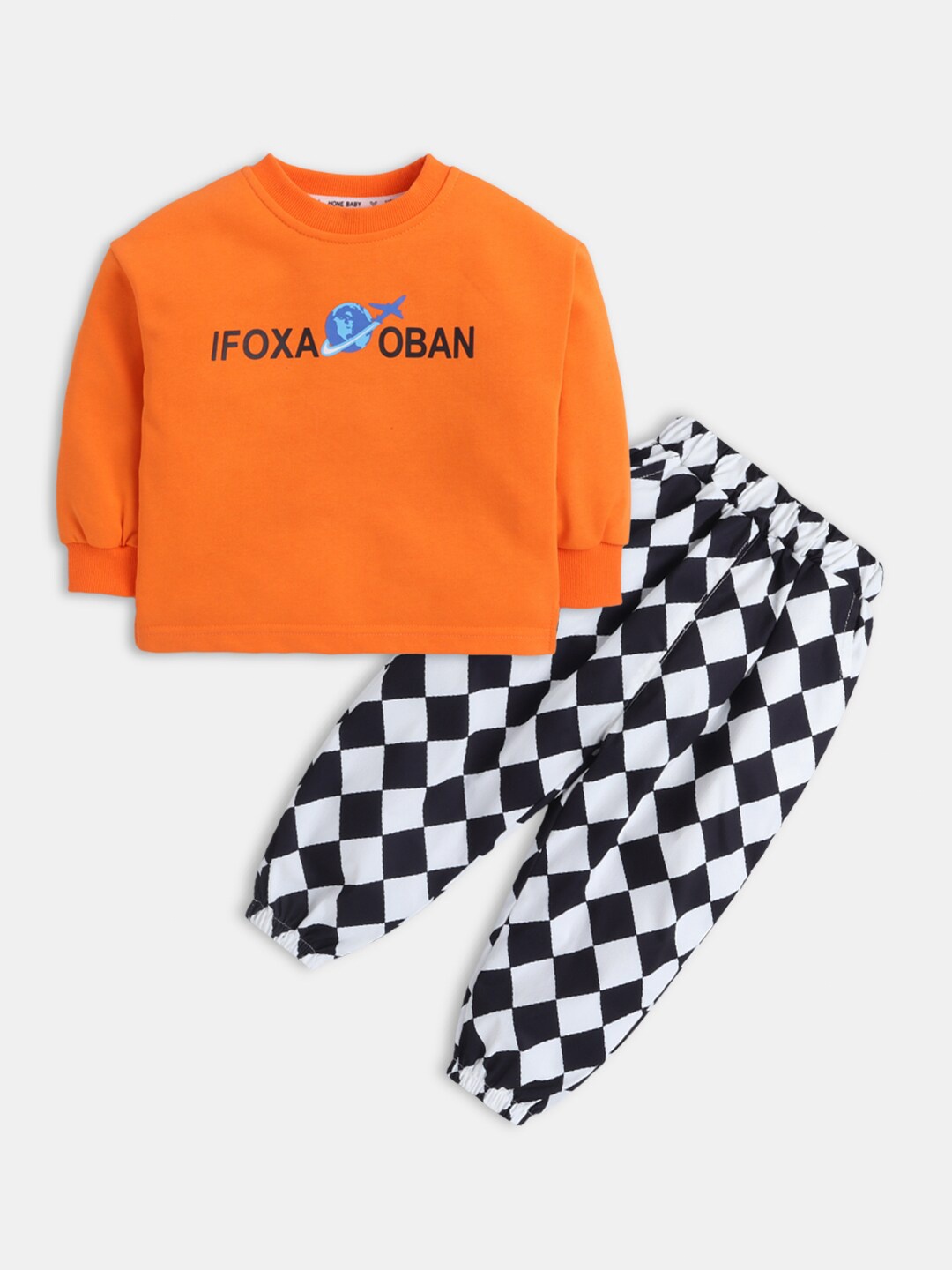 

Hopscotch Boys Orange & White Printed T-shirt with Trousers