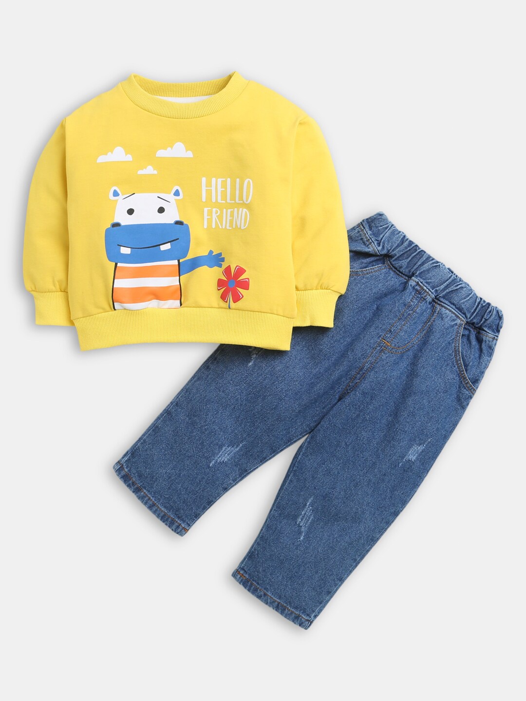 

Hopscotch Boys Yellow & Blue Printed T-shirt with Trousers