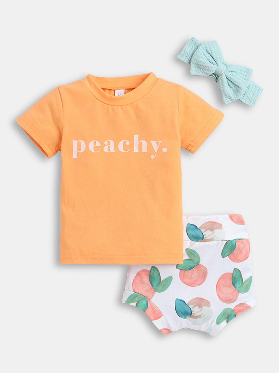 

Hopscotch Girls Orange & White Printed T-shirt with Shorts