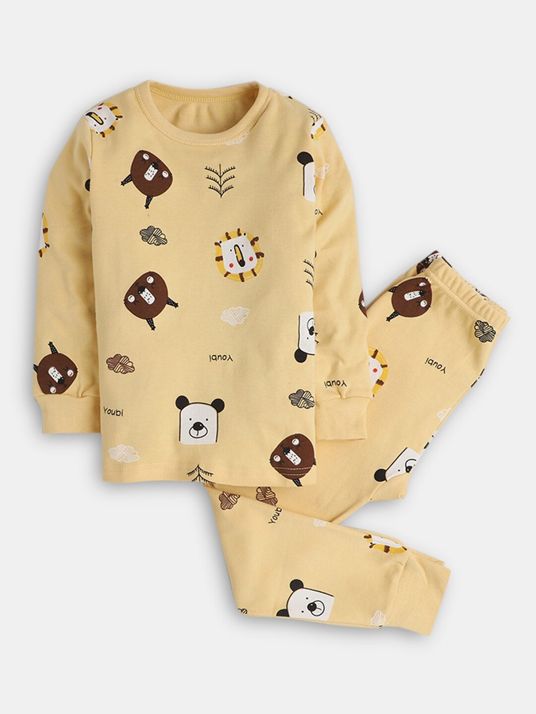 

Hopscotch Boys Yellow & White Pure Cotton Printed Top With Pyjamas