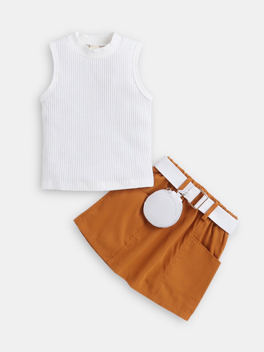

Hopscotch Girls Beige & White Tunic With Skirt