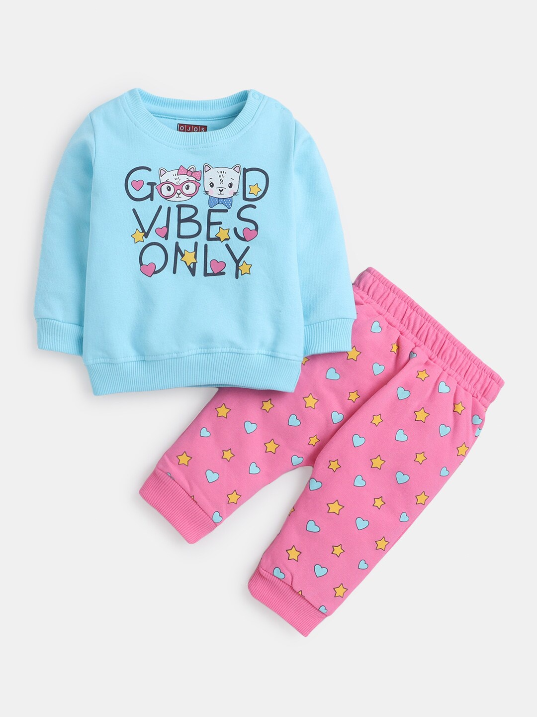 

Hopscotch Girls Blue & Pink Pure Cotton Printed T-shirt With Pyjamas