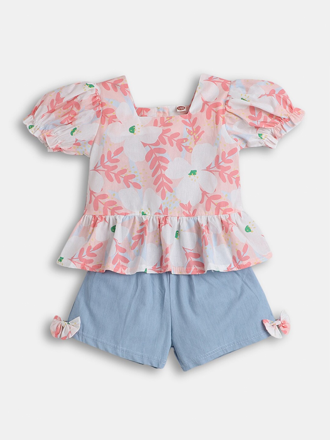 

Hopscotch Girls Pink & Blue Printed Top With Shorts