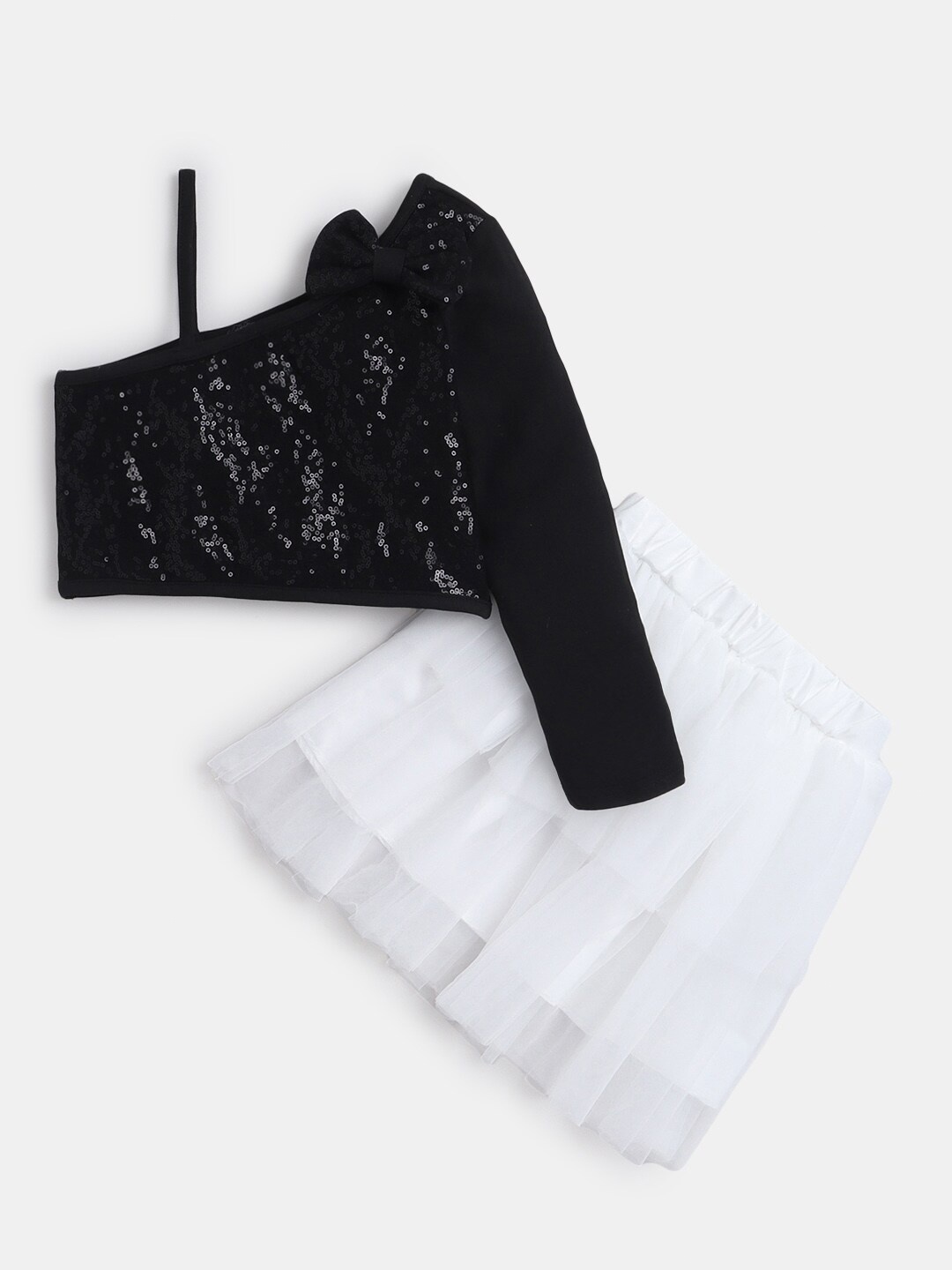 

Hopscotch Girls Black & White Embellished Tunic With Skirt