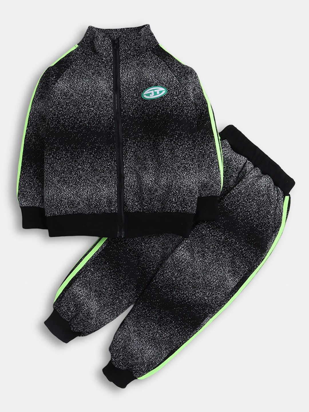 

Hopscotch Boys Black & Green Printed Jacket With Trousers