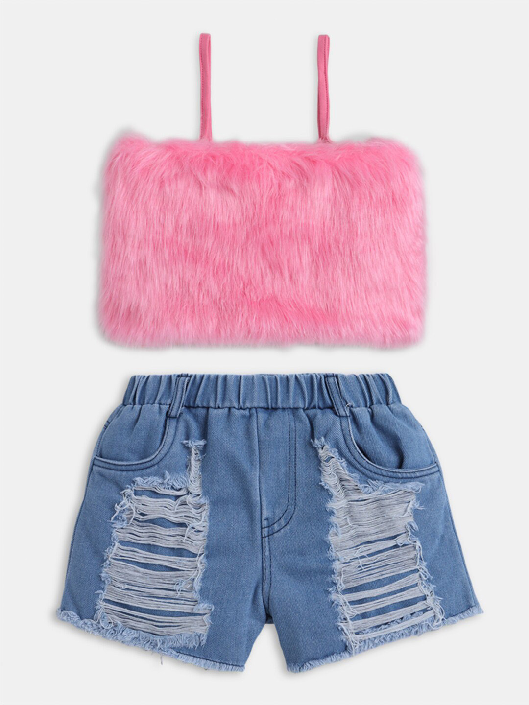 

Hopscotch Girls Pink & Blue Pure Cotton T-shirt With Shorts