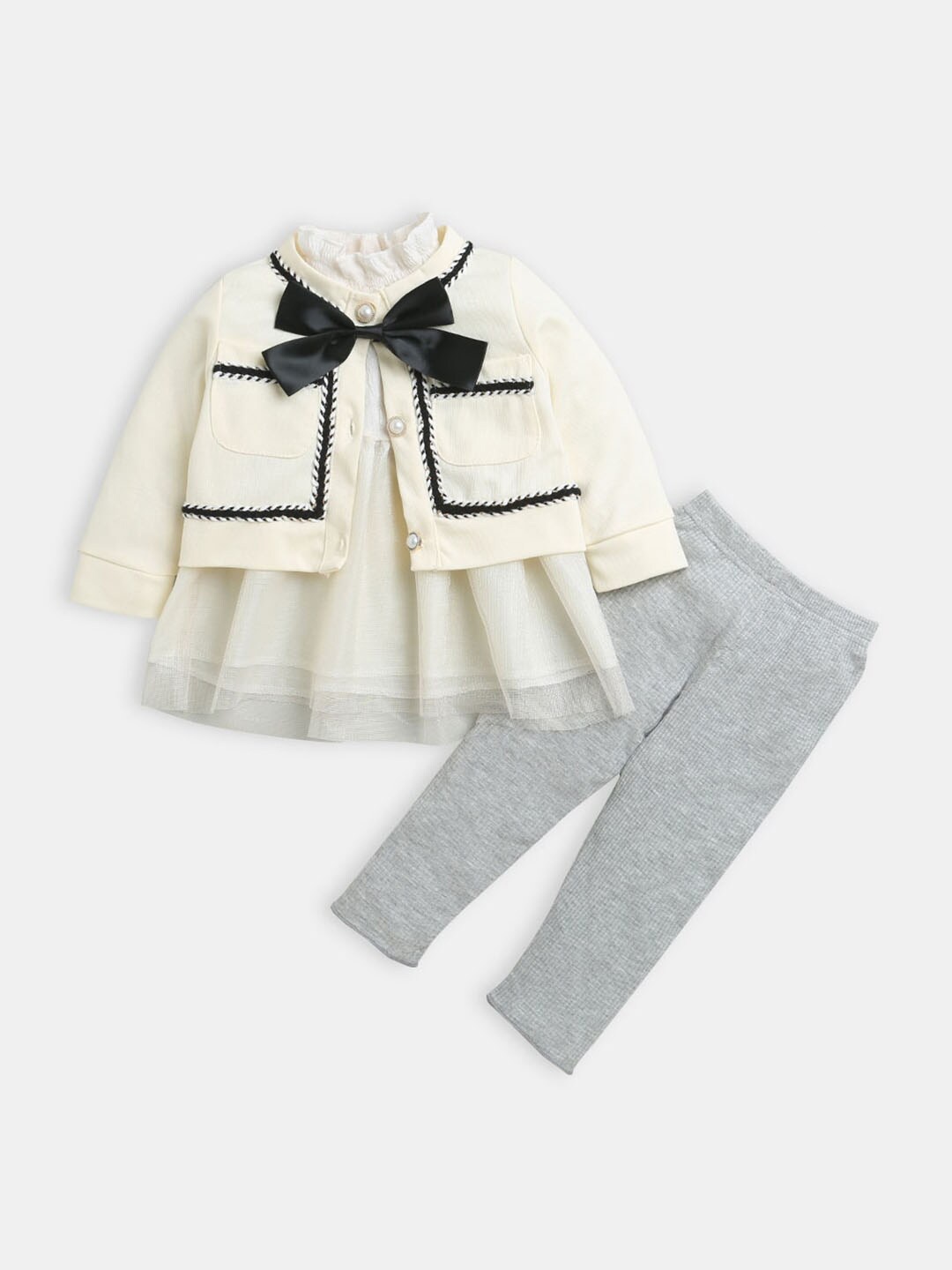 

Hopscotch Girls Off-White & Grey Top With Trousers