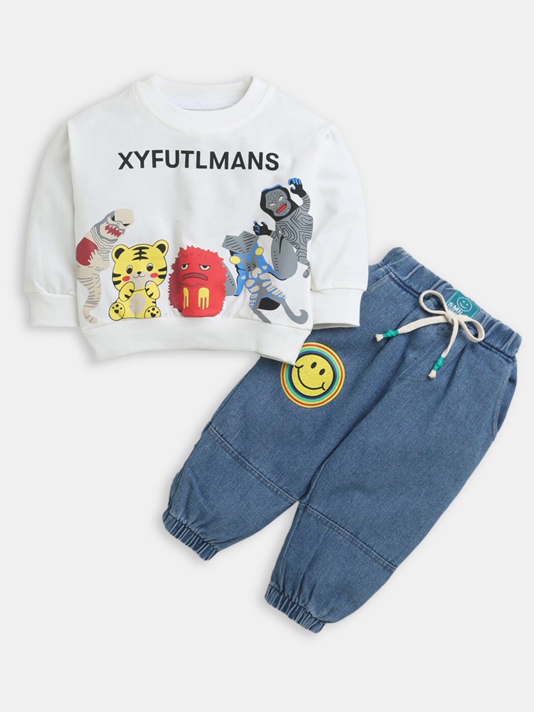 

Hopscotch Boys White & Blue Printed T-shirt With Trousers