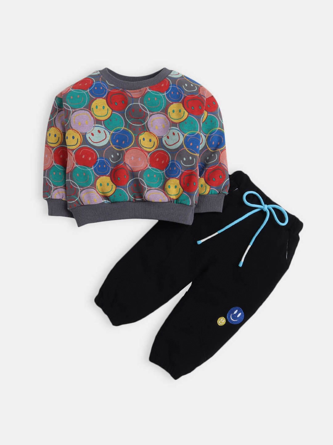 

Hopscotch Kids Grey & Yellow Pure Cotton Printed T-shirt With Trousers