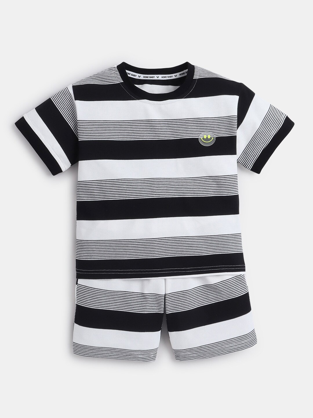 

Hopscotch Boys Black & White Striped T-shirt With Shorts