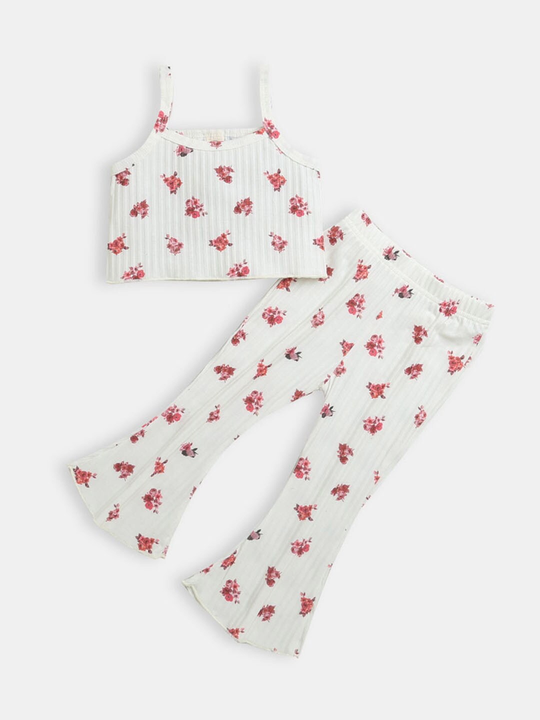 

Hopscotch Girls White & Red Pure Cotton Printed Top With Trousers