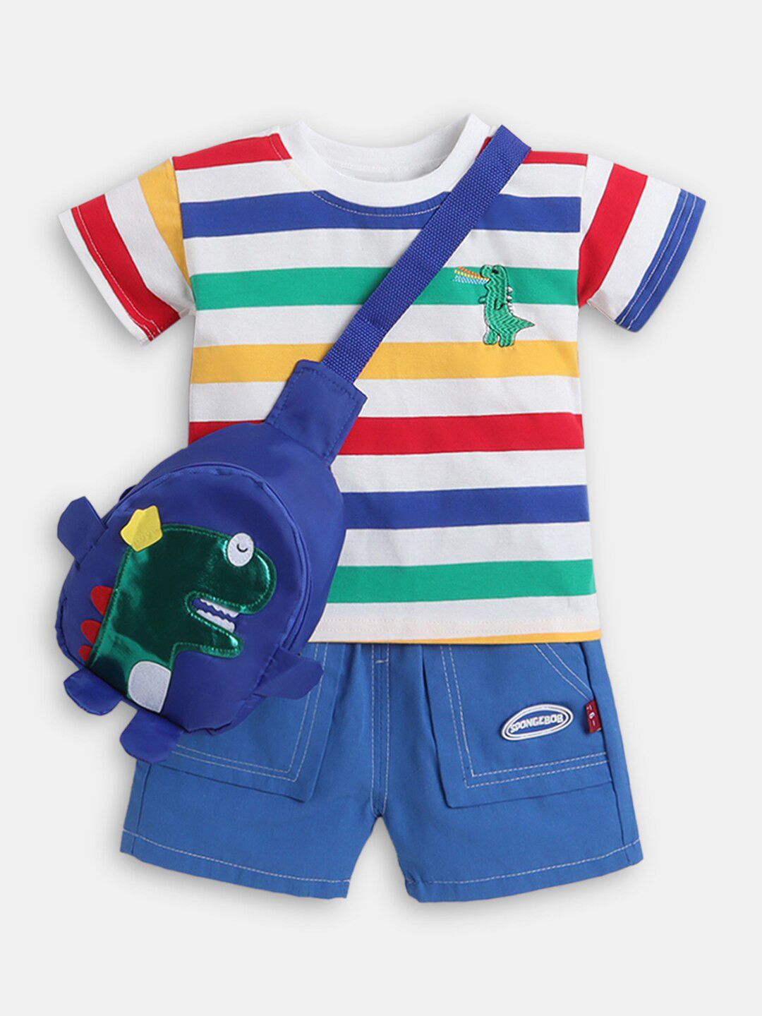 

Hopscotch Boys Blue & White Printed T-shirt with Shorts