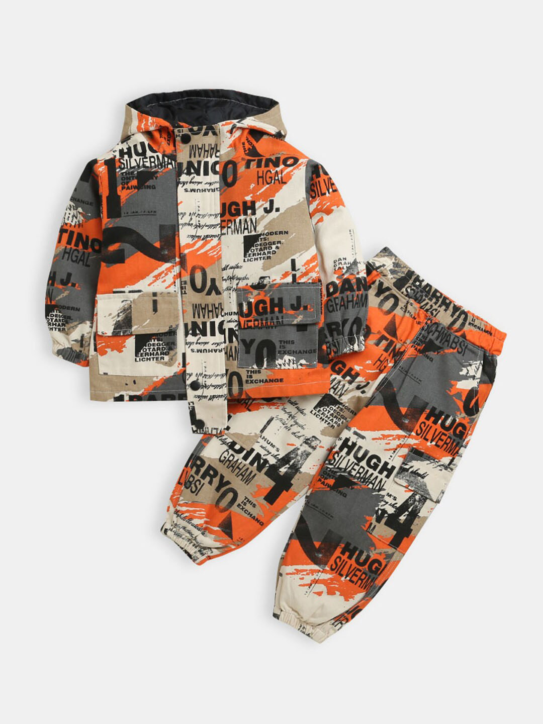 

Hopscotch Boys Grey & Orange Printed T-shirt With Trousers
