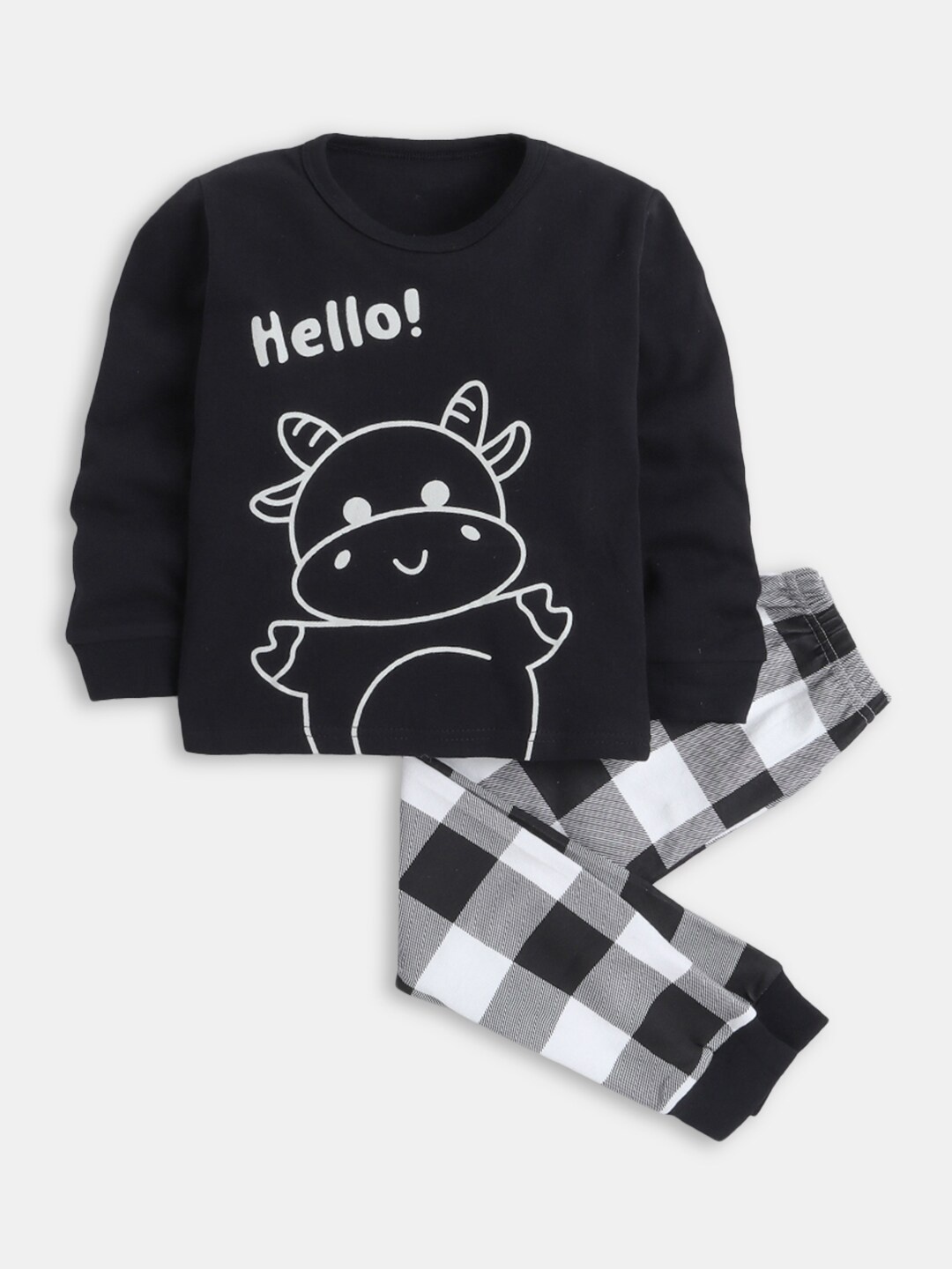 

Hopscotch Boys Black & White Pure Cotton Printed Top With Pyjamas