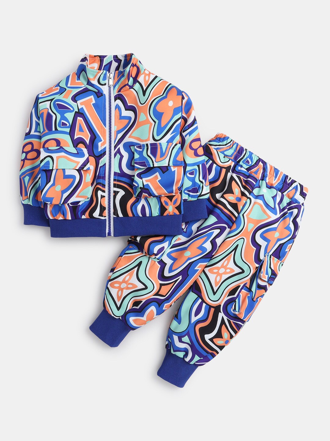 

Hopscotch Boys Blue & Peach-Coloured Printed T-shirt With Pyjamas