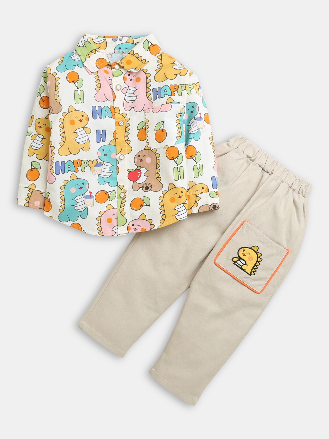 

Hopscotch Boys Beige & Yellow Printed T-shirt With Trousers