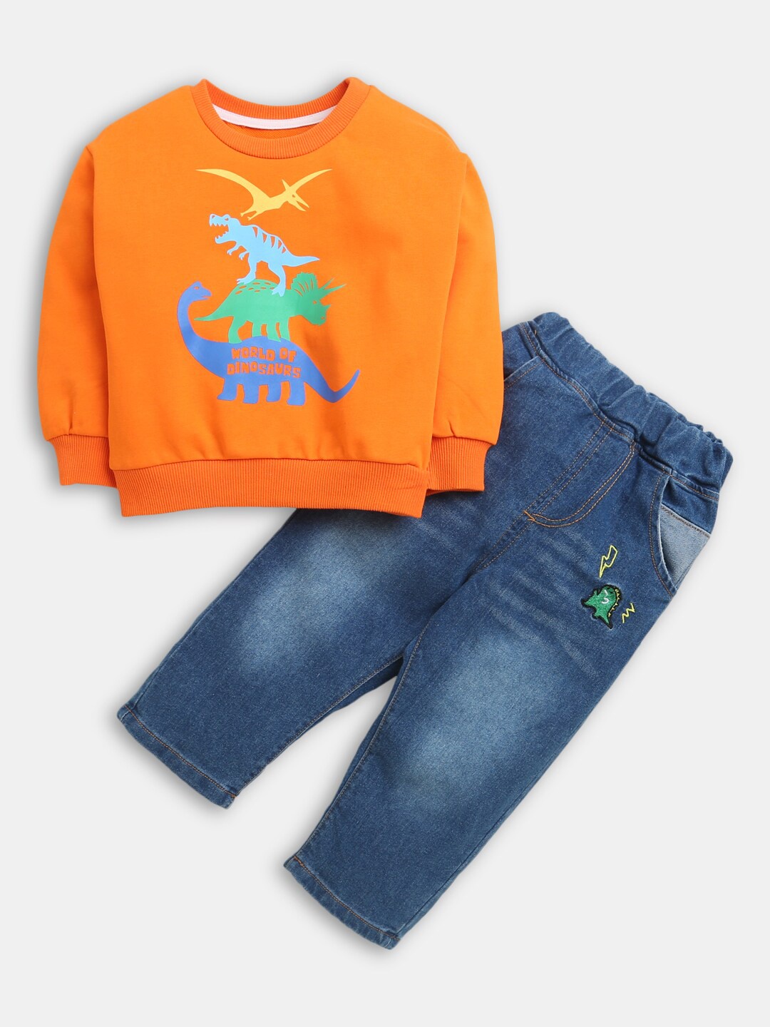 

Hopscotch Boys Orange & Blue Pure Cotton Printed T-shirt With Trousers