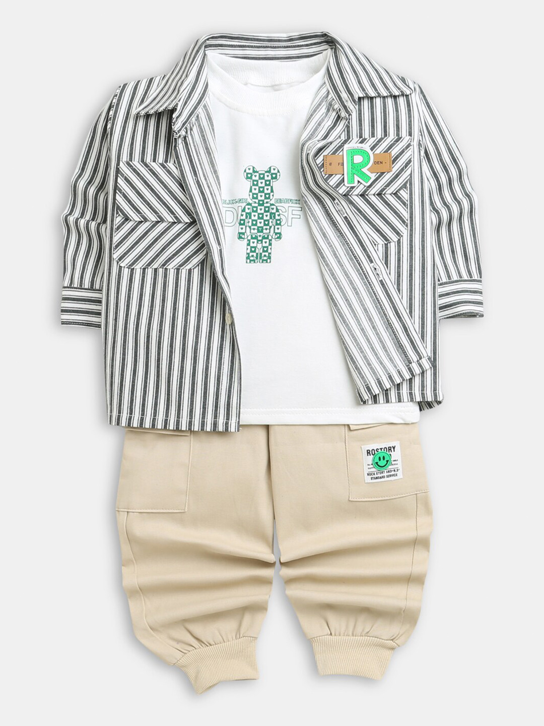 

Hopscotch Unisex Kids Black & White Printed Shirt with Trousers