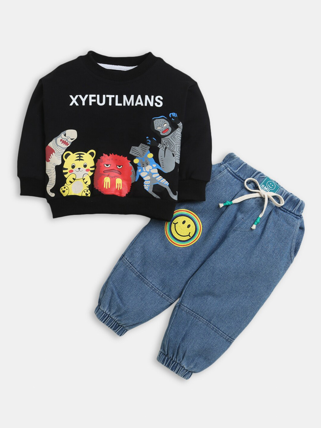 

Hopscotch Boys Black & Blue Printed T-shirt with Trousers