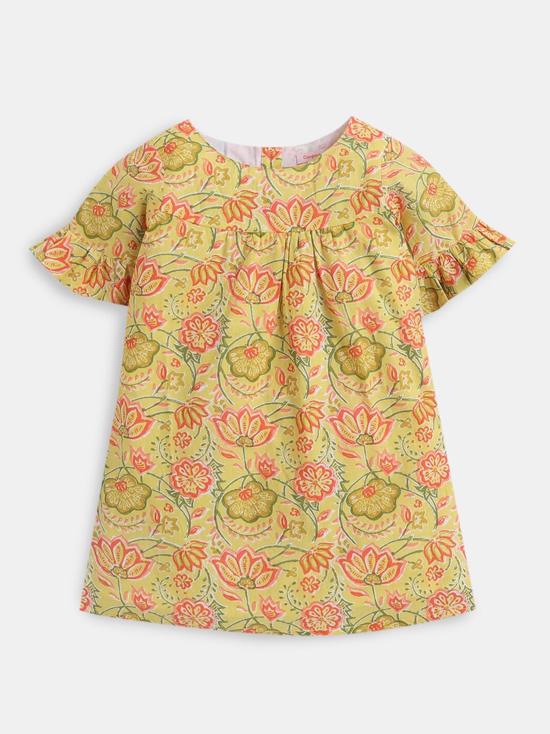 

Hopscotch Yellow Floral A-Line Cotton Dress