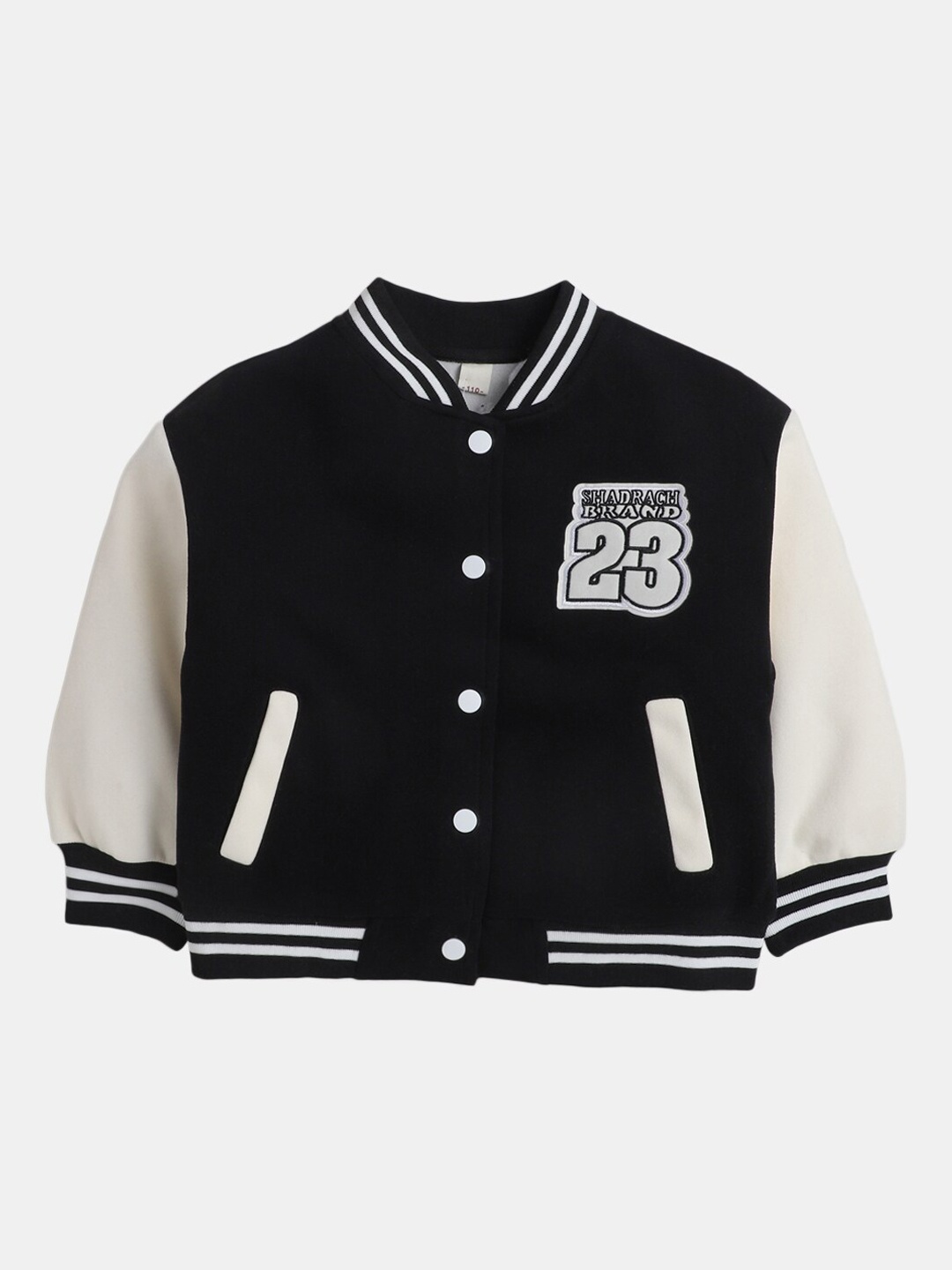 

Hopscotch Girls Black & White Colourblocked Varsity Jacket