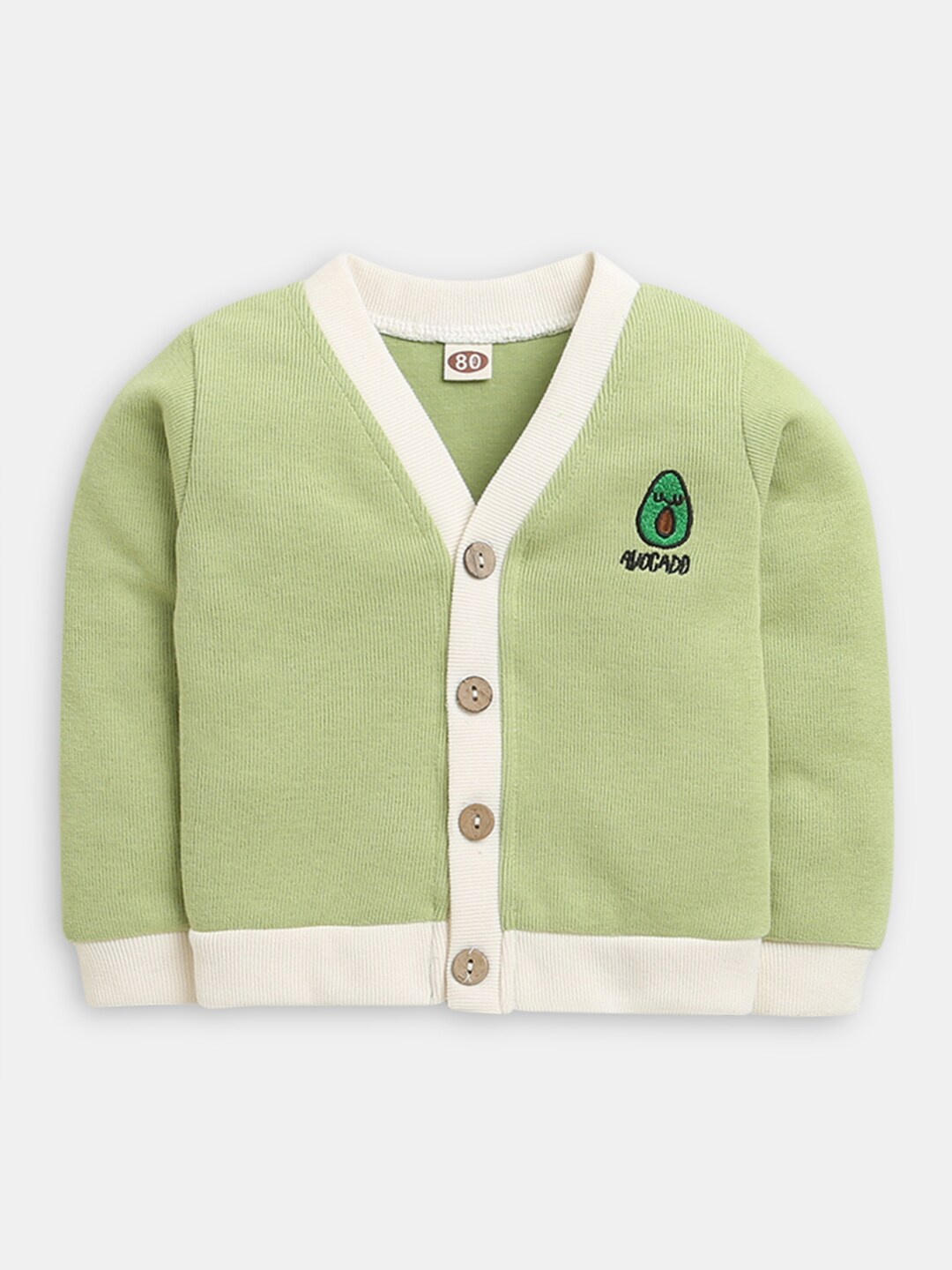 

Hopscotch Girls Green & White V-Neck Pure Cotton Cardigan