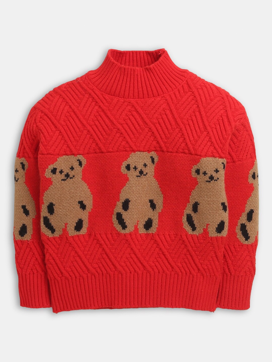 

Hopscotch Girls Red & Brown Turtle Neck Full-Sleeve Cotton Pullover