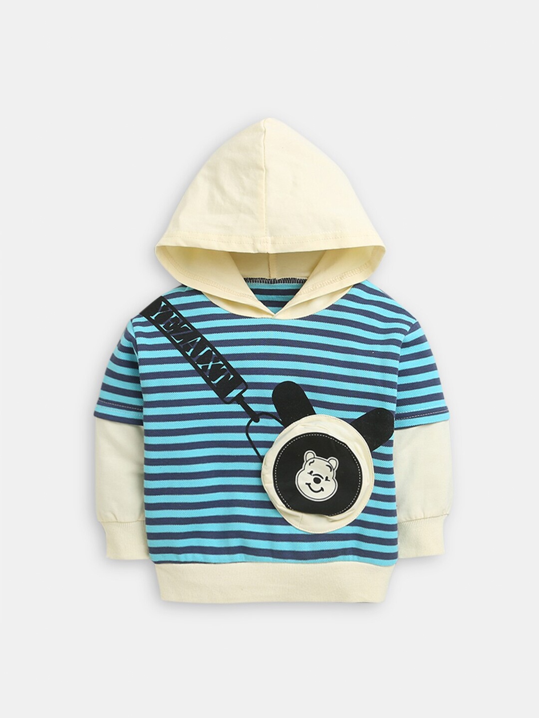 

Hopscotch Boys Blue Striped Hooded Sweatshirt