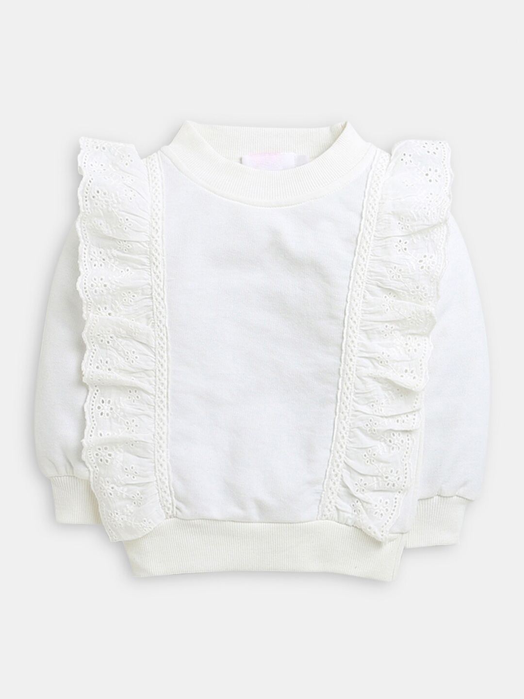 

Hopscotch Girls White Pure Cotton Ruffled Sweatshirt