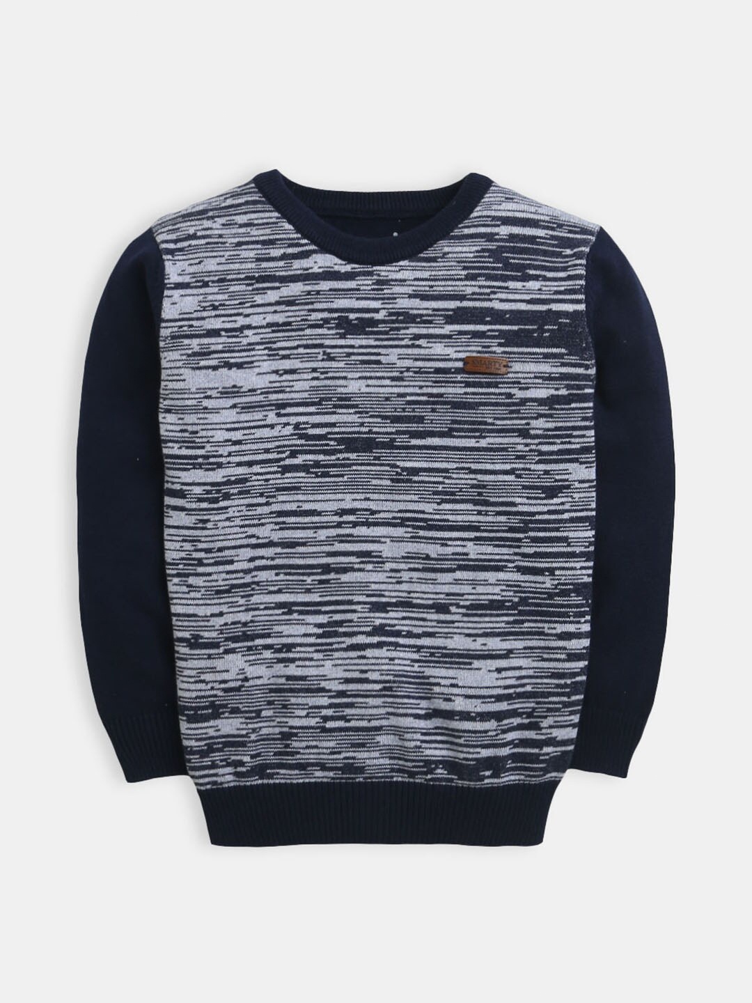 

Hopscotch Boys Navy Blue & Grey Printed Pure Cotton Pullover