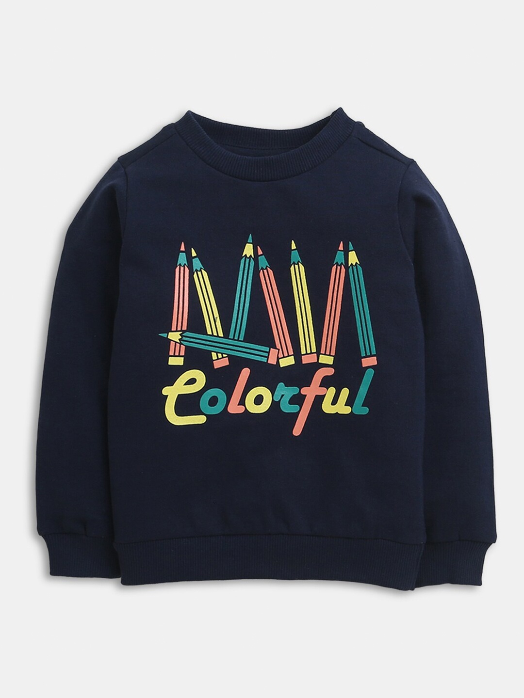 

Hopscotch Girls Navy Blue Printed Pure Cotton Sweatshirt