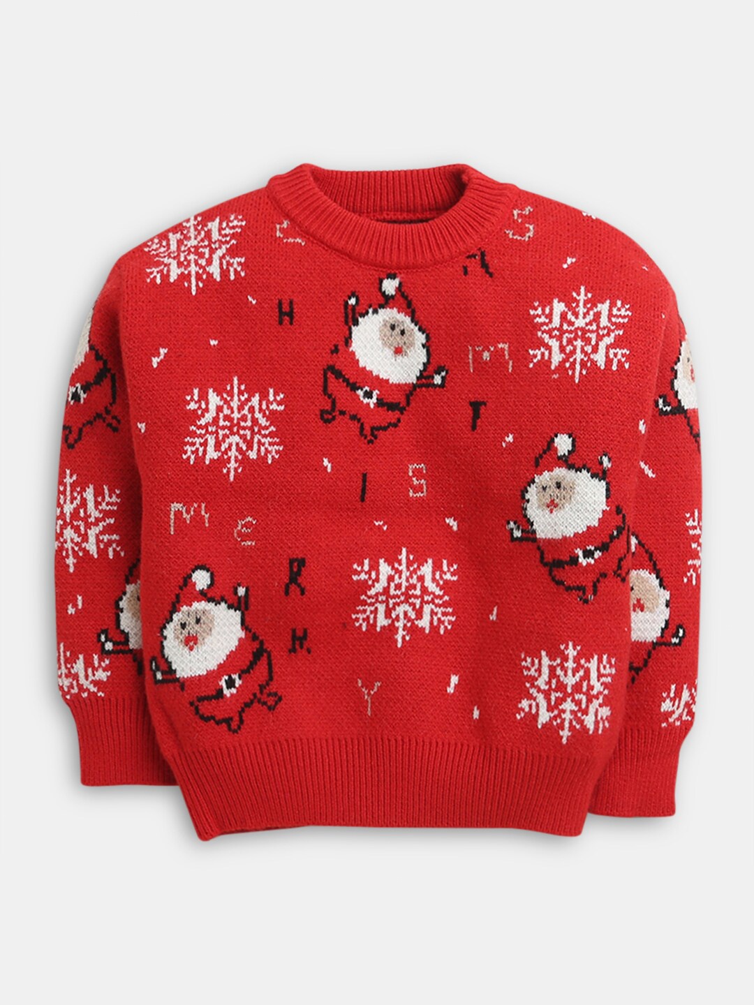 

Hopscotch Girls Red & White Printed Round Neck Cotton Pullover