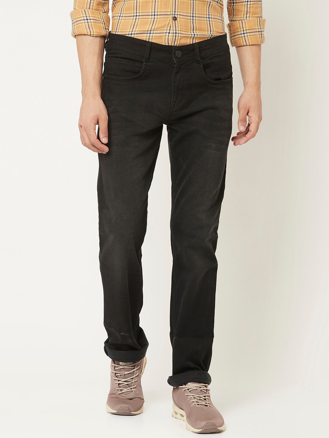 

Crimsoune Club Men Urban Straight Fit Low Distress Light Fade Jeans, Black