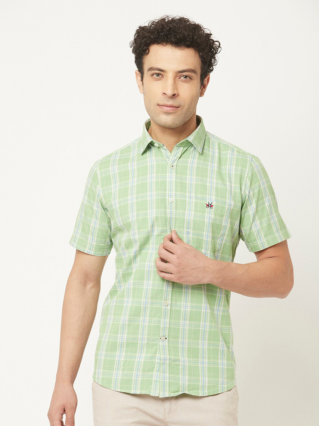 

Crimsoune Club Men Green Slim Fit Checked Casual Cotton Shirt