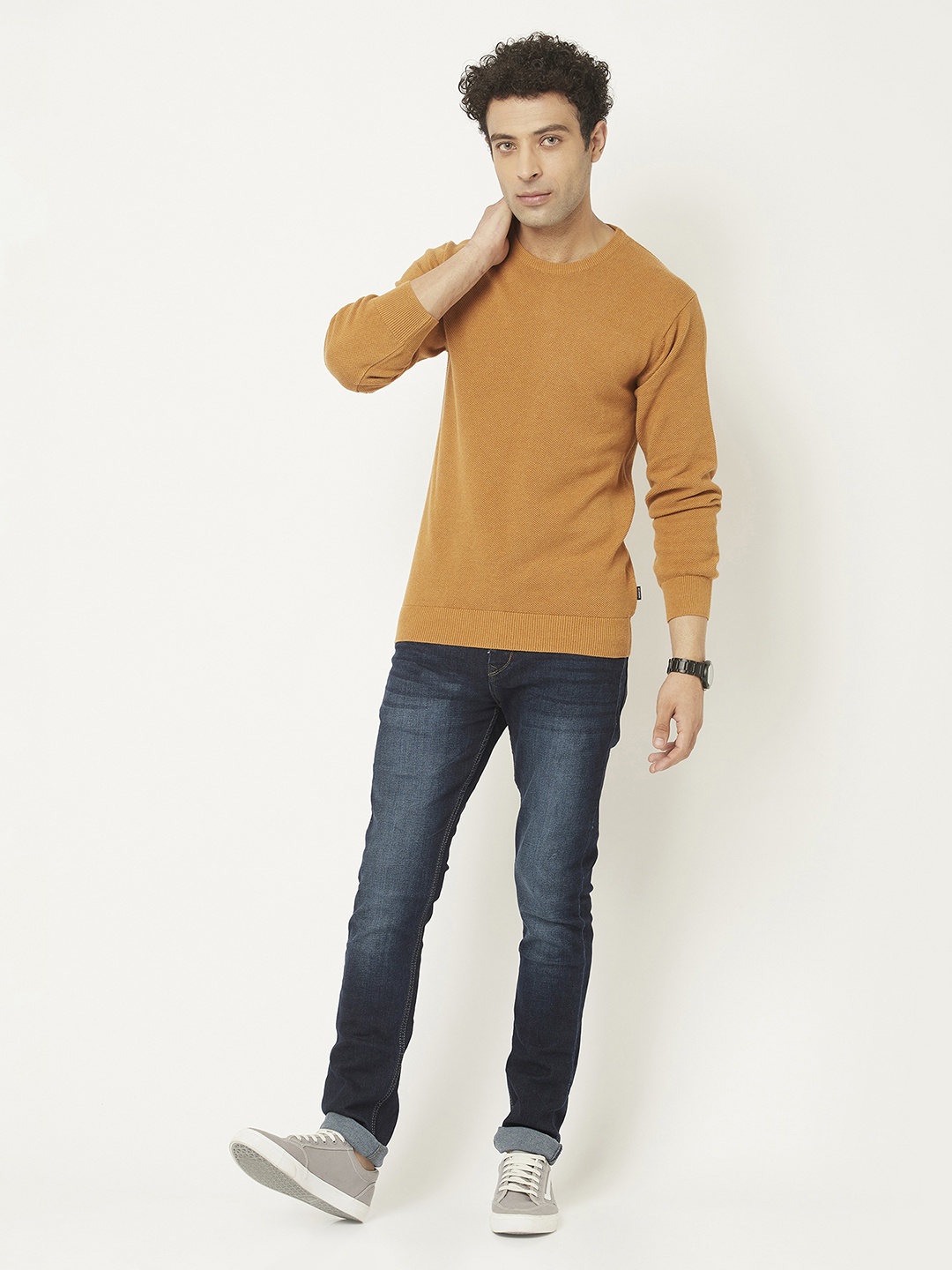 

Crimsoune Club Men Orange Solid Round Neck Pure Cotton Pullover