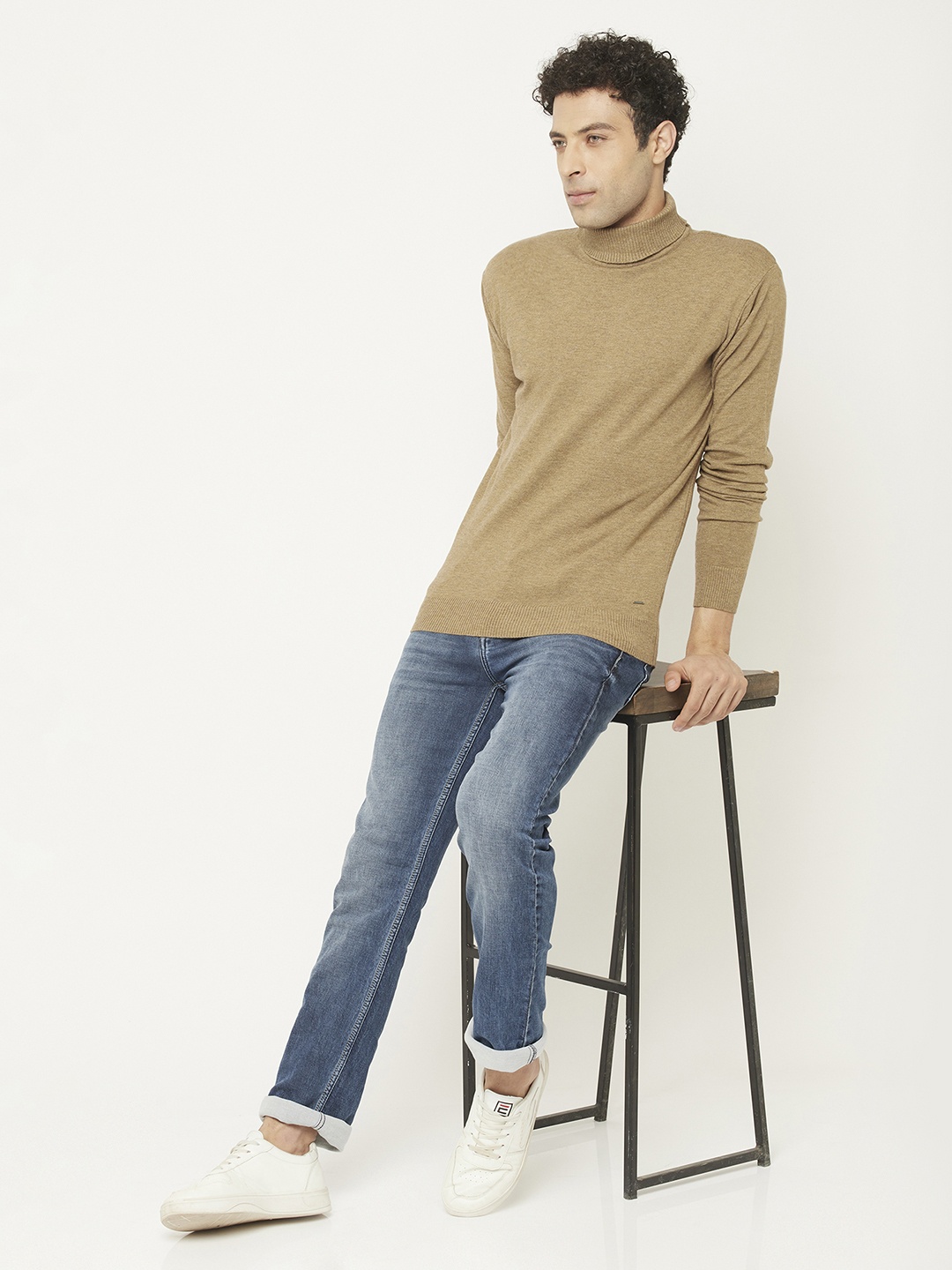 

Crimsoune Club Men Camel Brown Solid Turtle Neck Pullover
