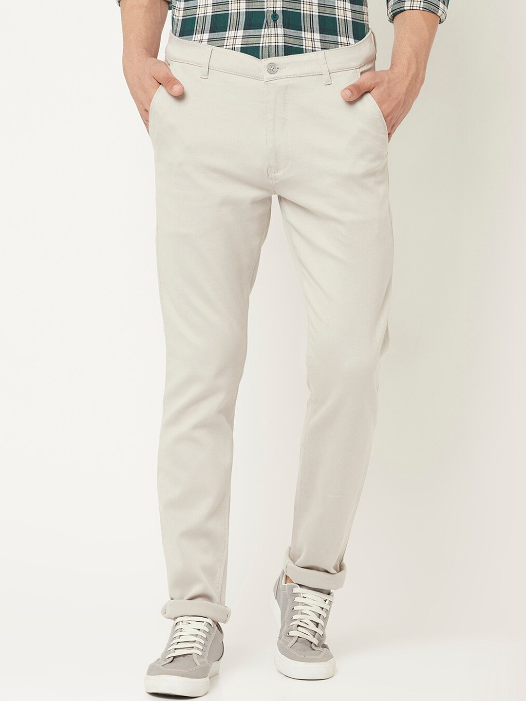 

Crimsoune Club Men Off White Urban Slim Fit Chinos Trousers