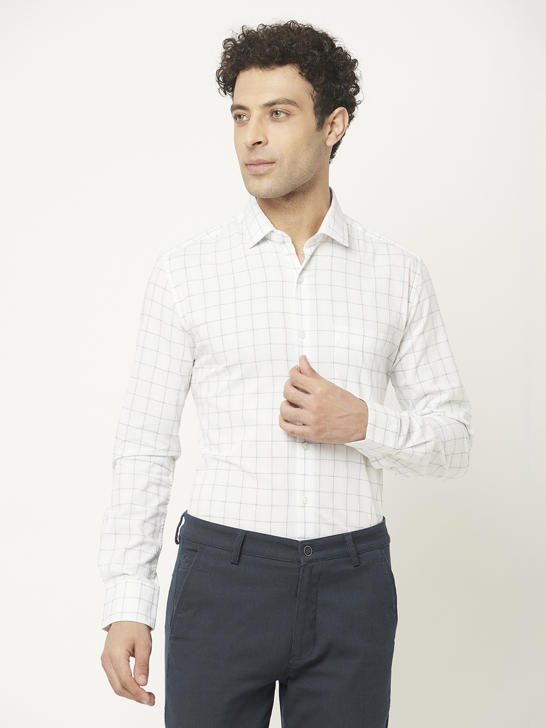 

Crimsoune Club Men White Slim Fit Grid Tattersall Checked Casual Shirt