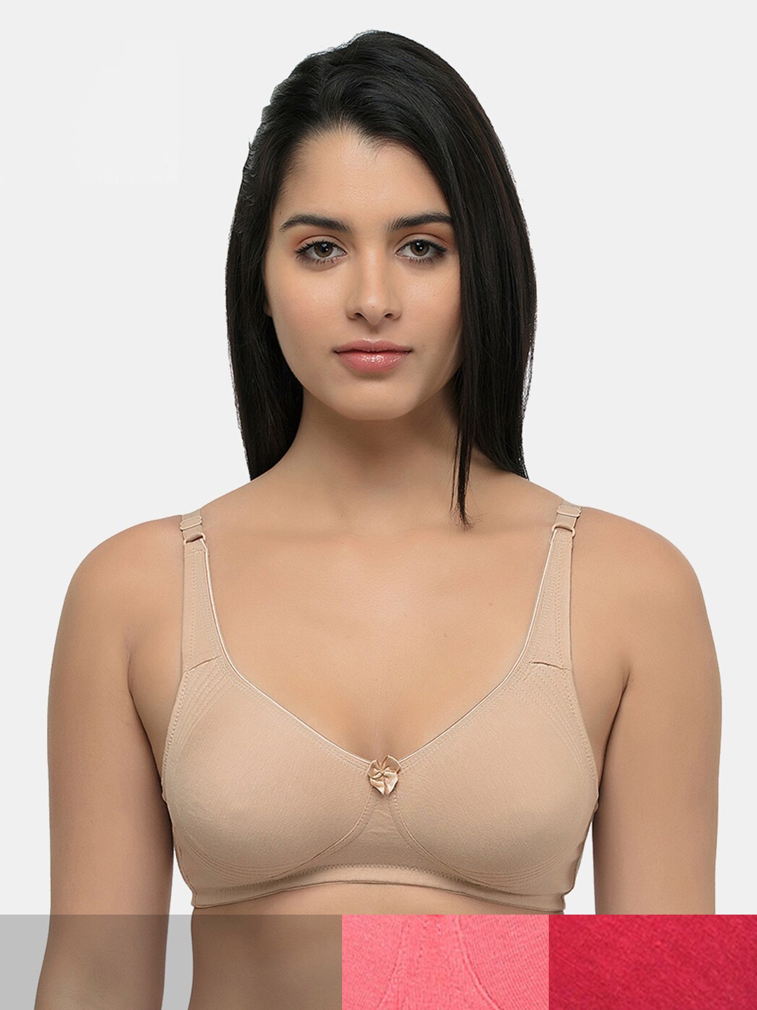 

Inner Sense Pack of 3 Organic Cotton Antimicrobial Side Support Bra, Pink