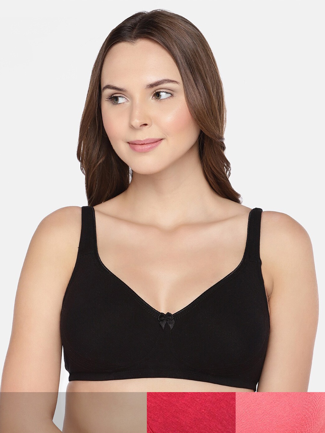 

Inner Sense Pack of 3 Solid Organic Cotton Antimicrobial Non Padded Bra, Black
